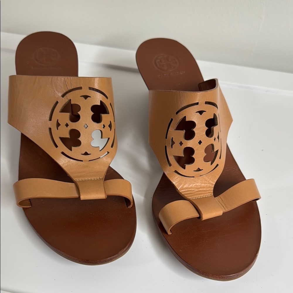 Tory Burch Tan Cutout Leather Sandals